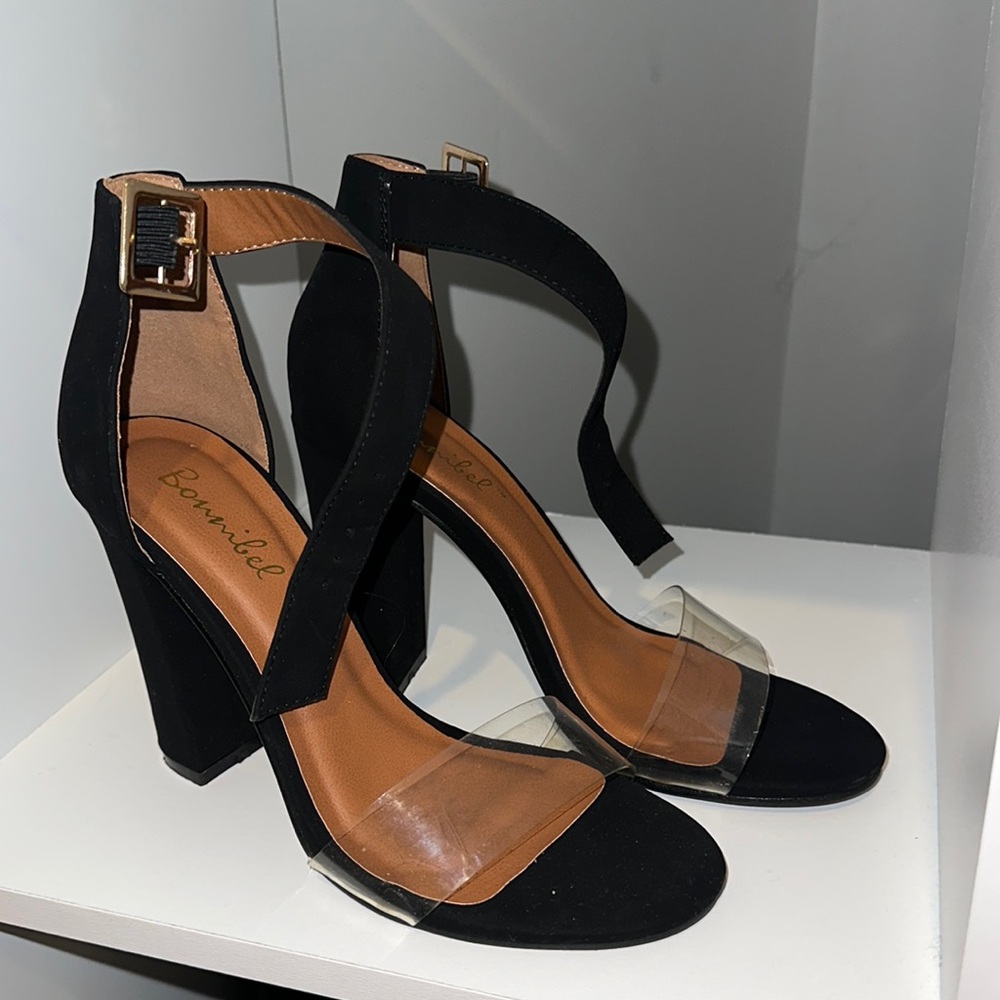 Black and clear heels